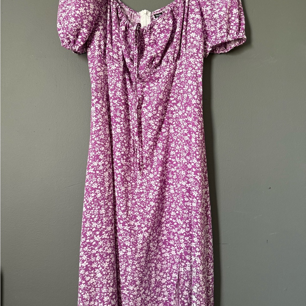 Purple Floral Midi Dress with slit